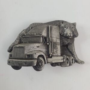 Vintage 1993 GAP Wolf Semi Truck Pewter Belt Buckle Great American Products USA